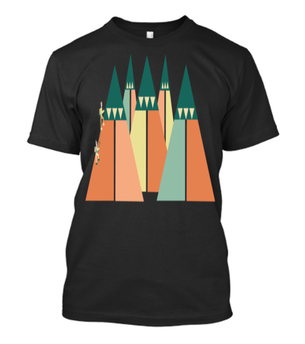 Geometric Mountain Adventure With Climbers In A Vibrant Triangle Landscape T-Shirt