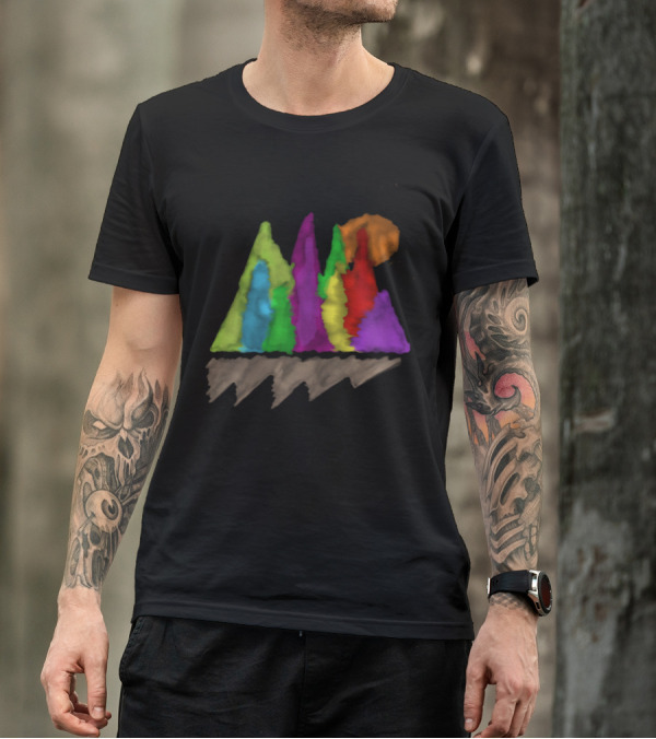 Colorful Watercolor Mountains With Vibrant Sunset T-Shirt