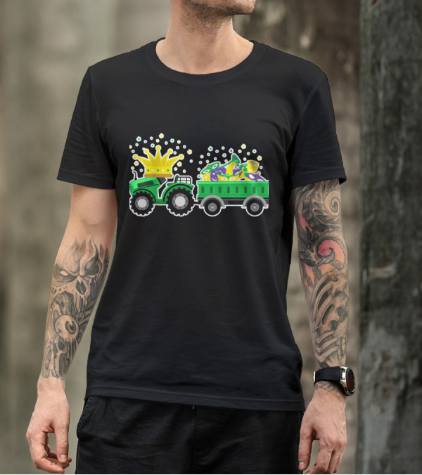 Mardi Gras Tractor With Crown And Festive Masks T-Shirt