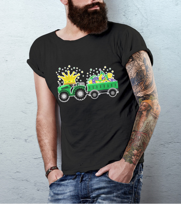 Mardi Gras Tractor With Crown And Festive Masks T-Shirt