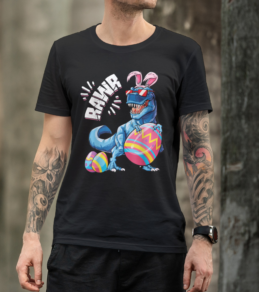 RAWR Easter Bunny Dinosaur Rex With Colorful Eggs T-Shirt