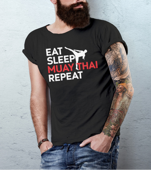 EAT SLEEP MUAY THAI REPEAT Silhouette Kick T-Shirt
