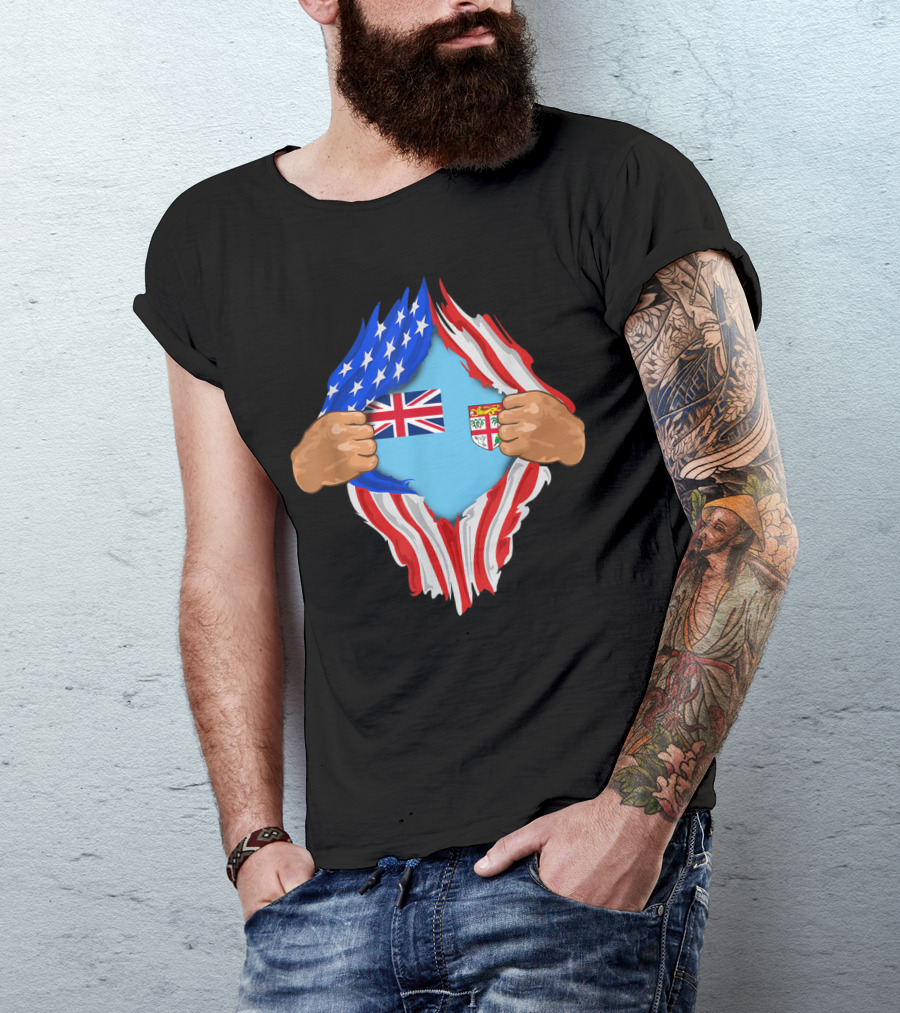 Fijian Blood Inside Me Fiji Flag United States American Style Fusion T-Shirt