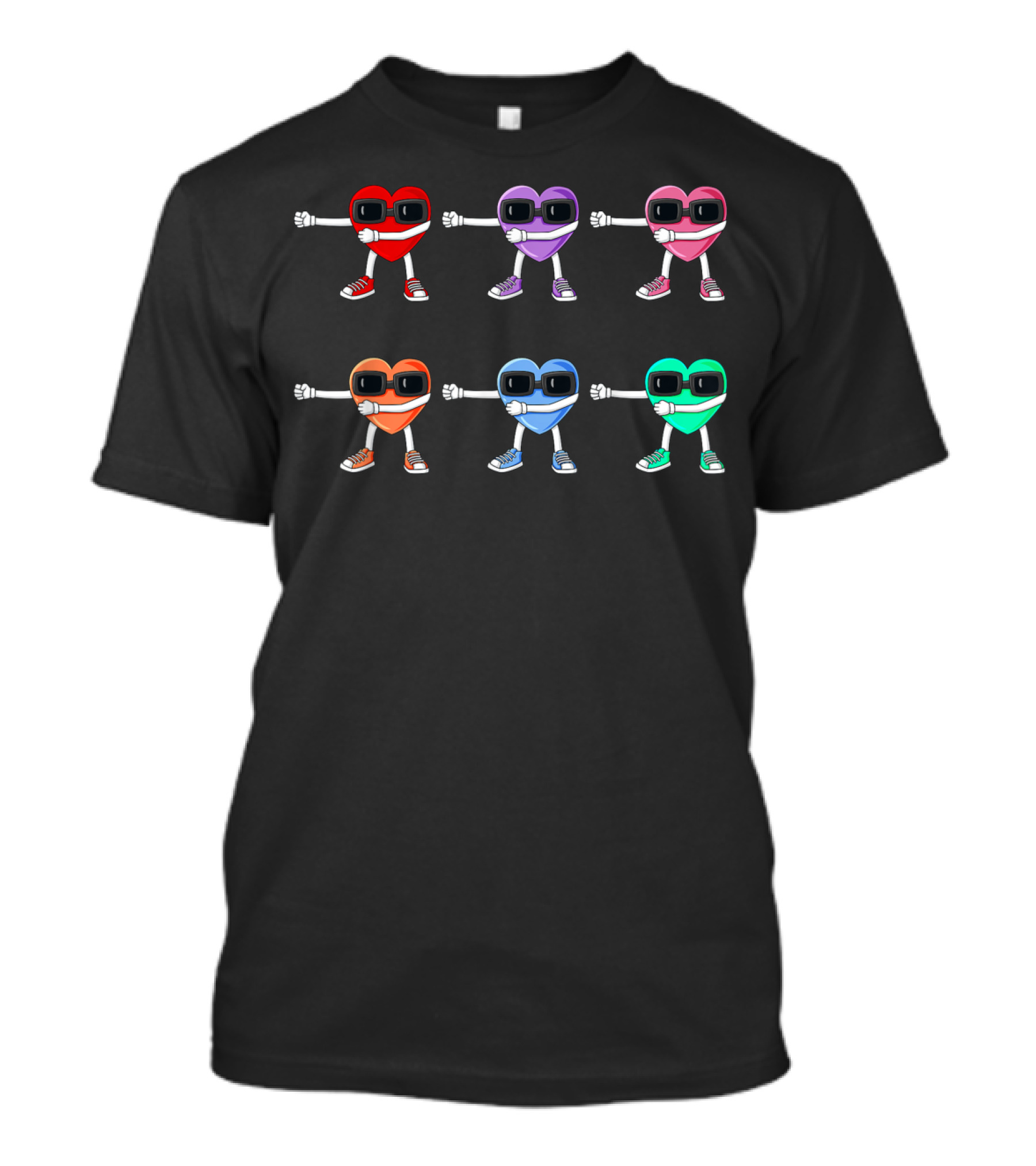 Flossing Hearts Valentine's Day Dance With Colorful Heart Characters T-Shirt