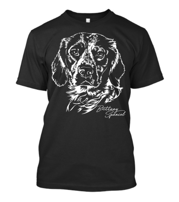 Brittany Spaniel Dog Portrait White Line T-Shirt