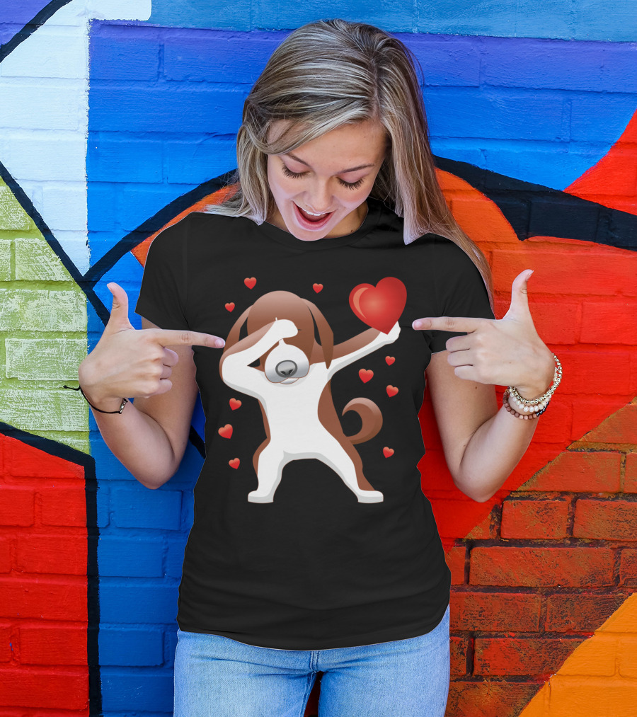 Valentine's Day Dabbing Dog With Heart And Love T-Shirt