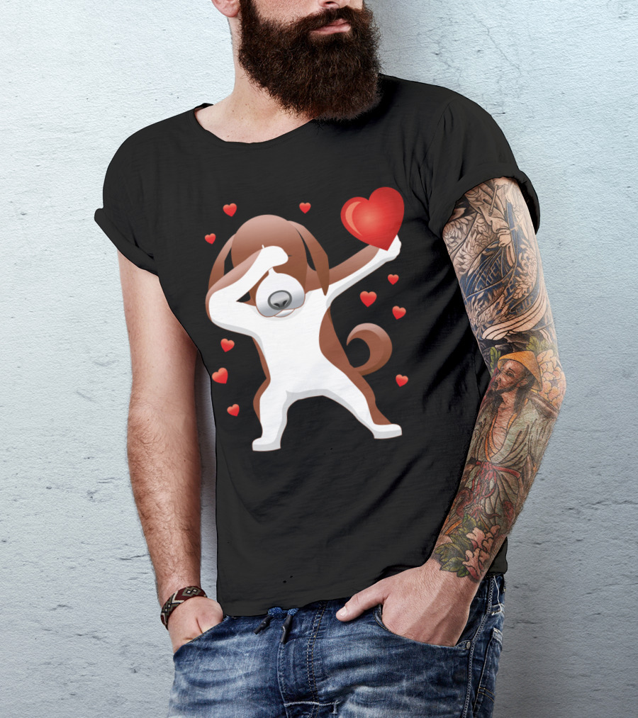 Valentine's Day Dabbing Dog With Heart And Love T-Shirt