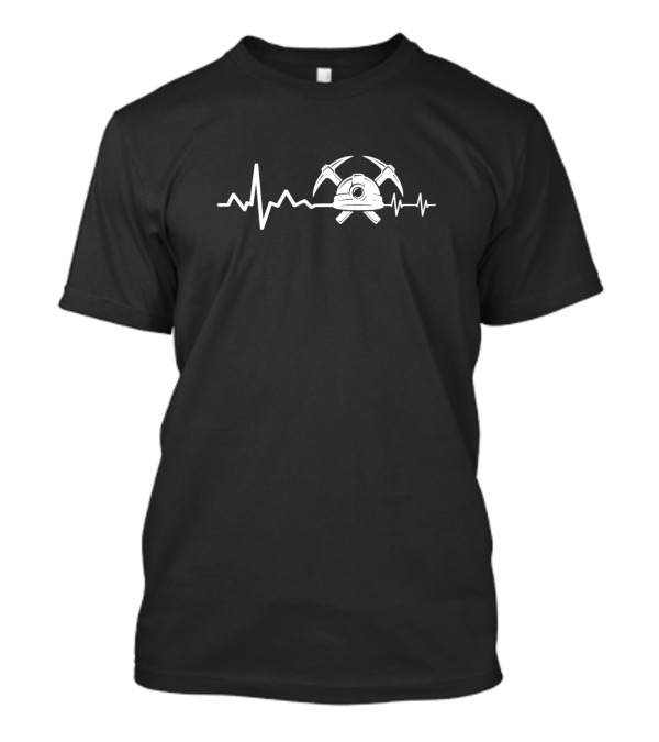 Geologist Heart Beat Hammer Rock Lover Pickaxe Helmet EKG Line T-Shirt