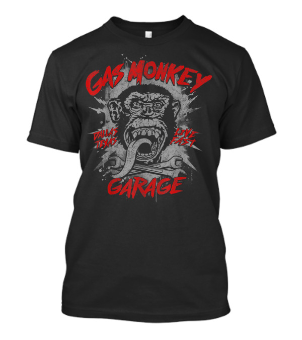 Gas Monkey Garage Dallas Texas Live Fast Monkey Wrench Splatter T-Shirt