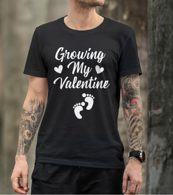 Growing My Valentine Family Heart Baby Footprints T-Shirt