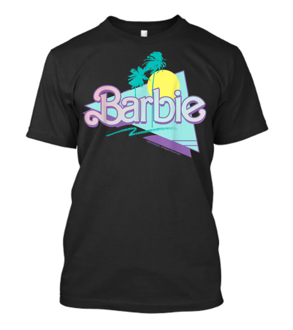 Barbie 90's Retro Pastel Logo With Palm Trees And Sun T-Shirt