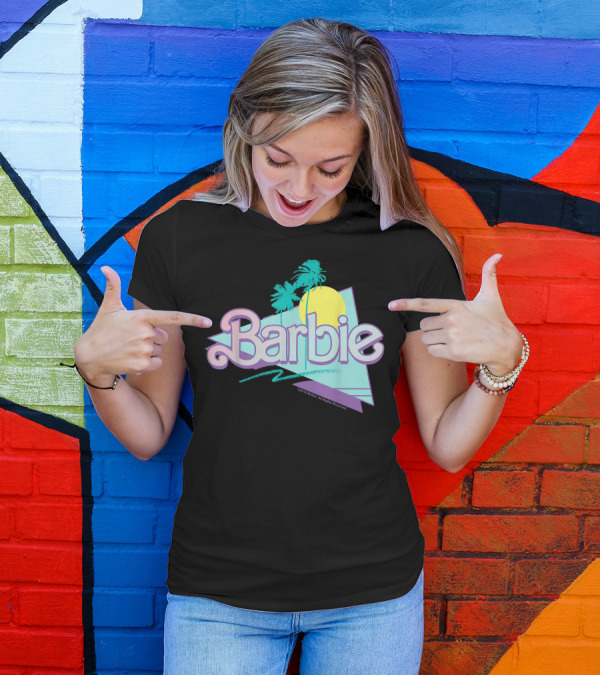 Barbie 90's Retro Pastel Logo With Palm Trees And Sun T-Shirt