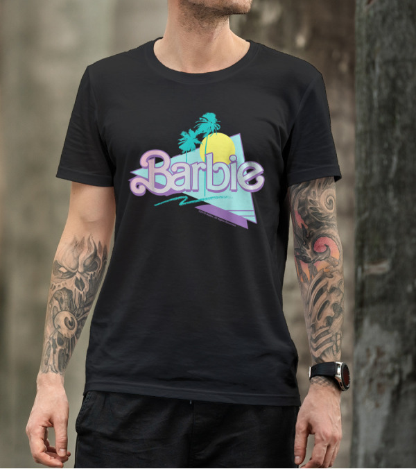 Barbie 90's Retro Pastel Logo With Palm Trees And Sun T-Shirt
