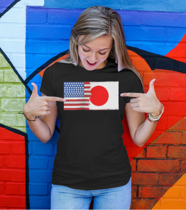 Japan USA Flag Map Half American T-Shirt