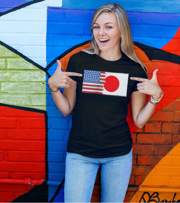 Japan USA Flag Map Half American T-Shirt