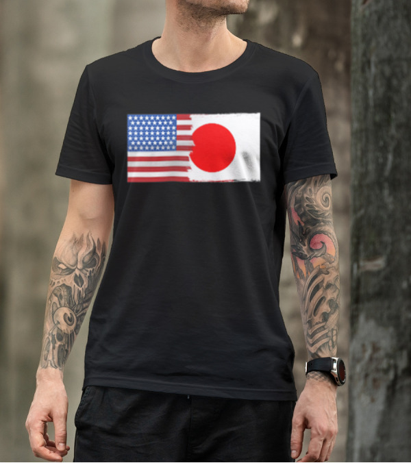Japan USA Flag Map Half American T-Shirt