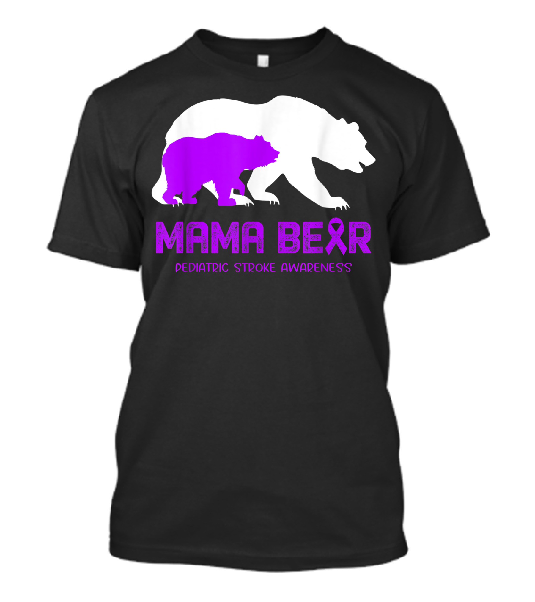 Mama Bear Pediatric Stroke Awareness Purple Ribbon Bears T-Shirt