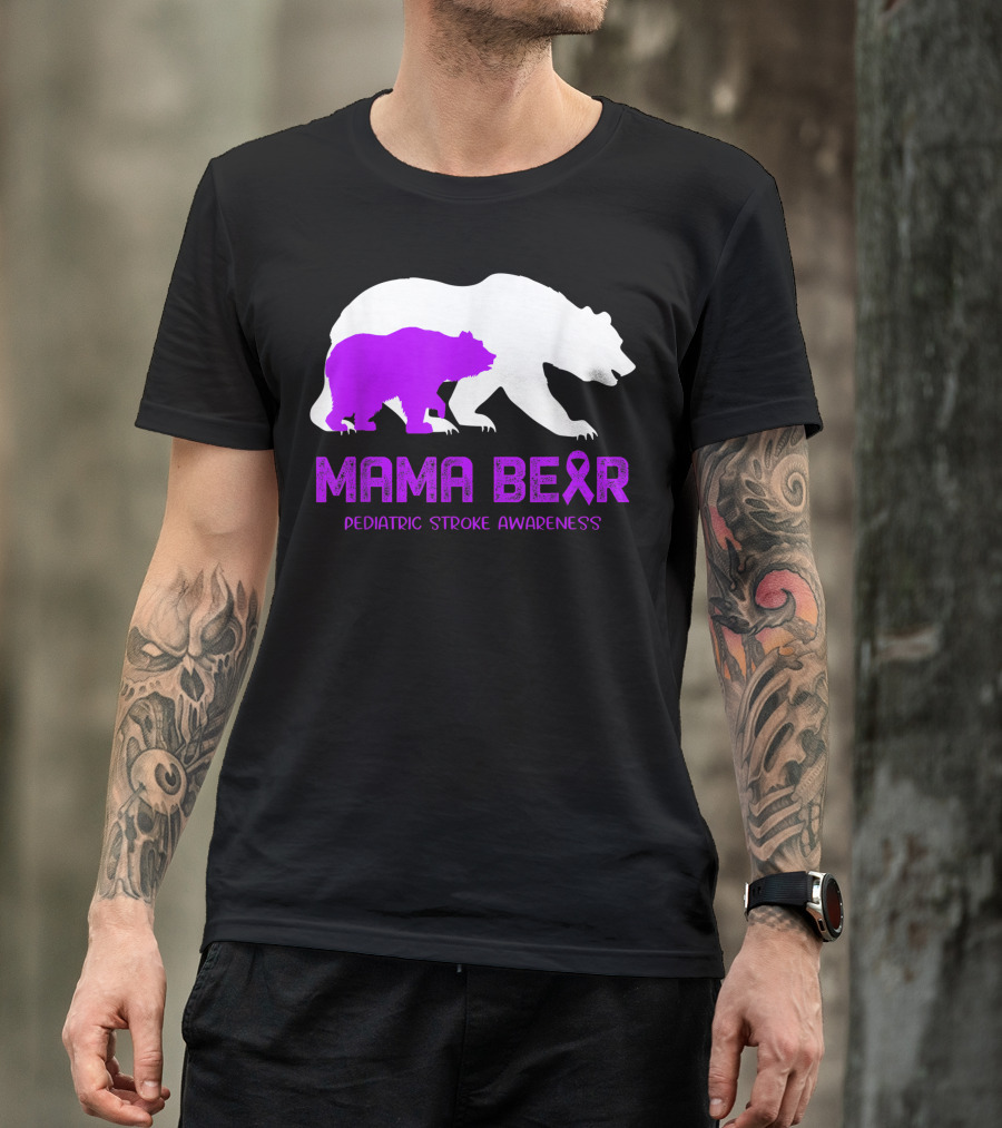 Mama Bear Pediatric Stroke Awareness Purple Ribbon Bears T-Shirt