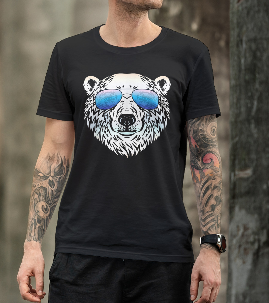 Mega Cool Polar Bear With Blue Sunglasses T-Shirt