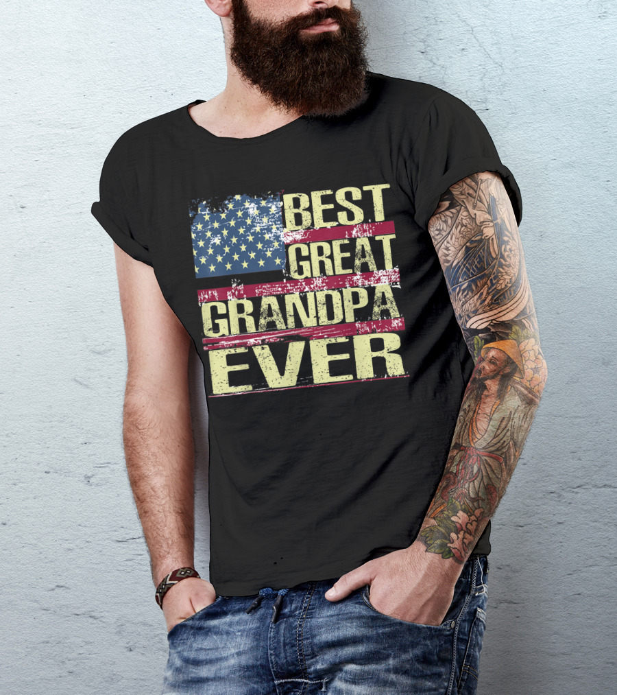 Best Great Grandpa Ever American Flag USA T-Shirt