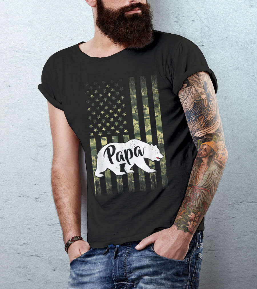 Papa Bear Camouflage American Flag T-Shirt