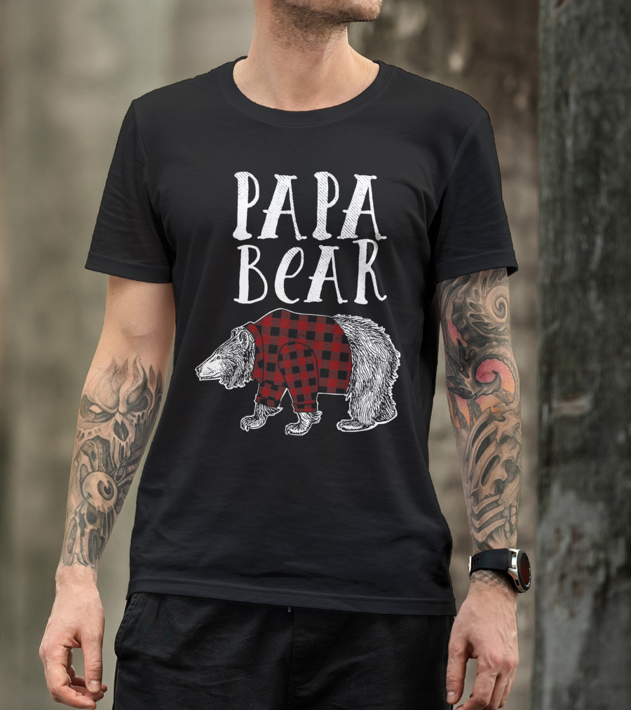 Papa Bear Plaid Lumberjack Flannel Bear Wearing T-Shirt