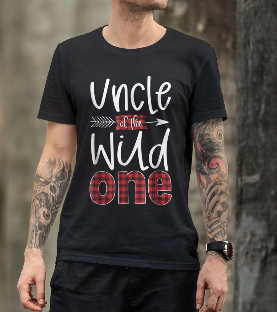 Uncle Of The Wild One Plaid Lumberjack 1st Birthday Arrow T-Shirt