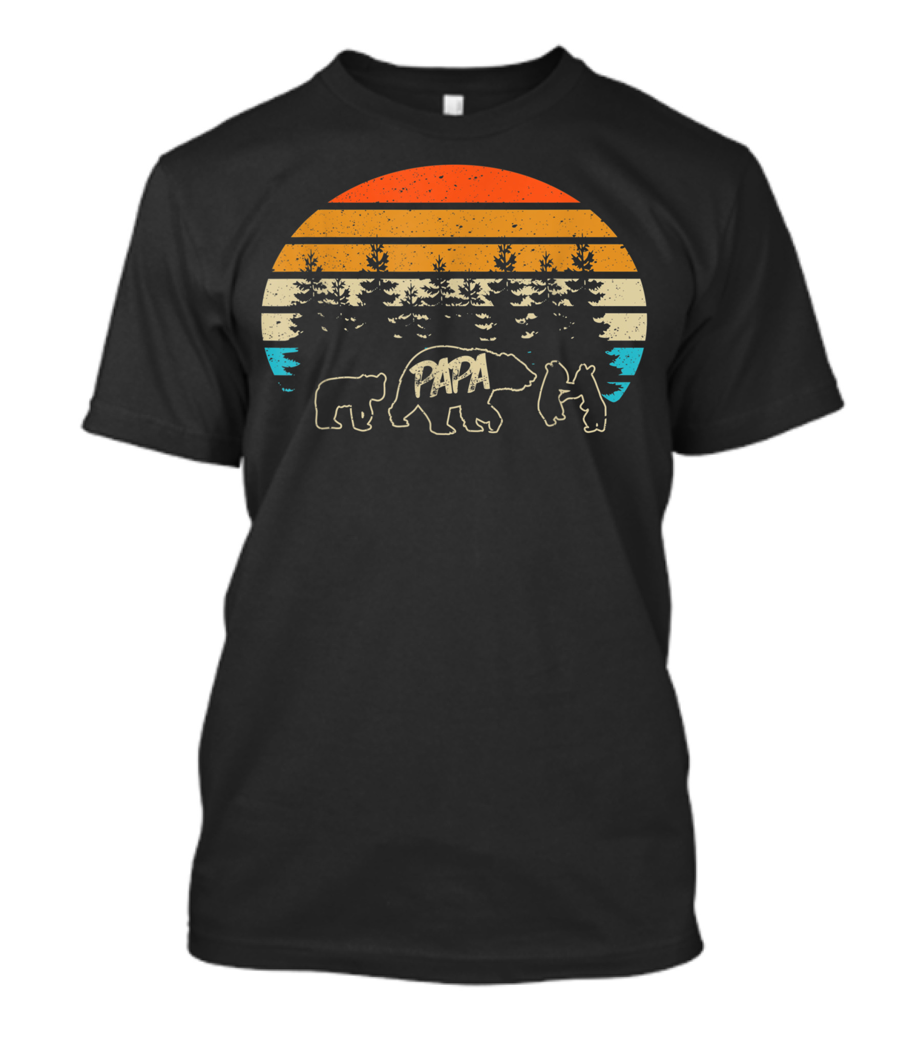 Papa Bear With Cubs Vintage Sunset Forest T-Shirt
