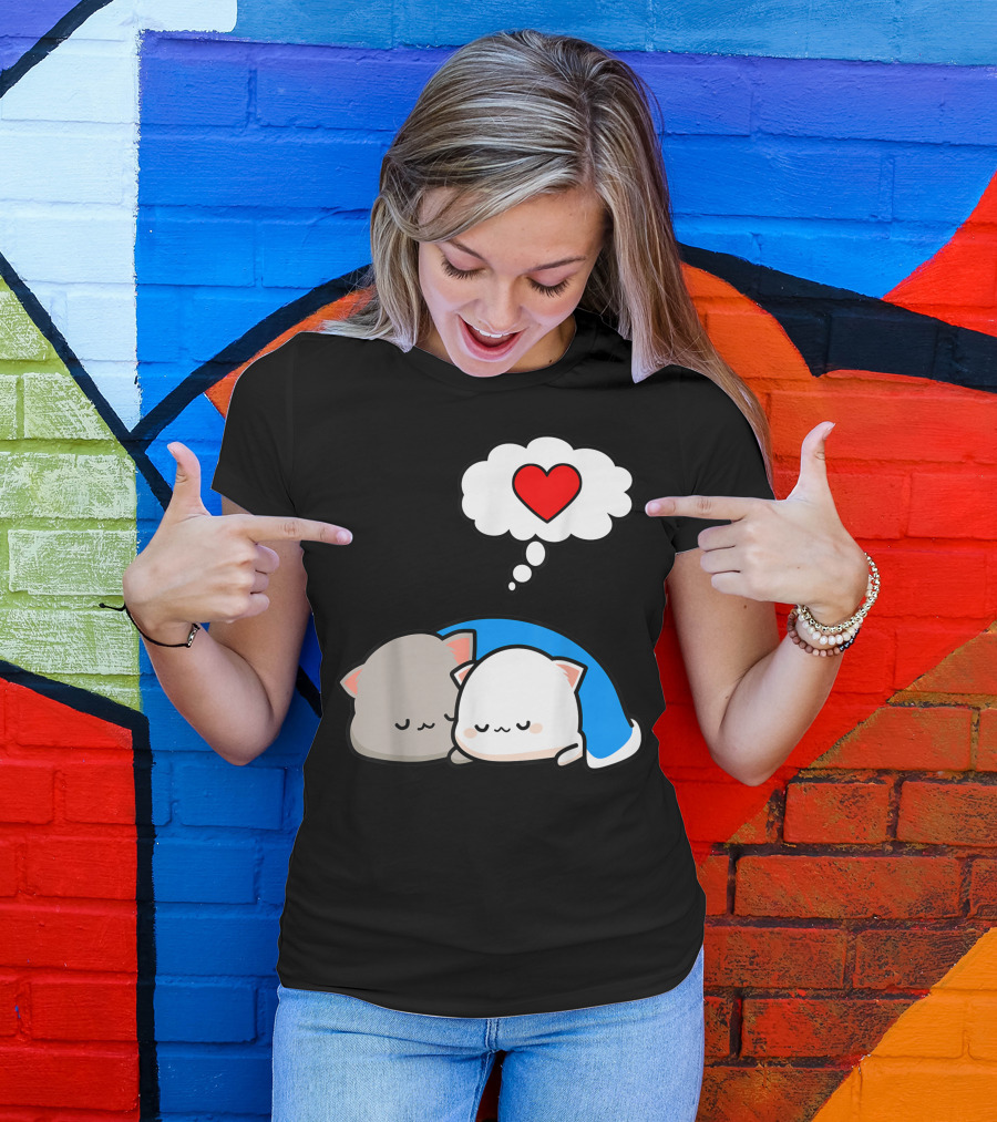 Mochi Peach Cat Goma Dream Lovers Valentines I Love Cats Heart Thought Bubble T-Shirt