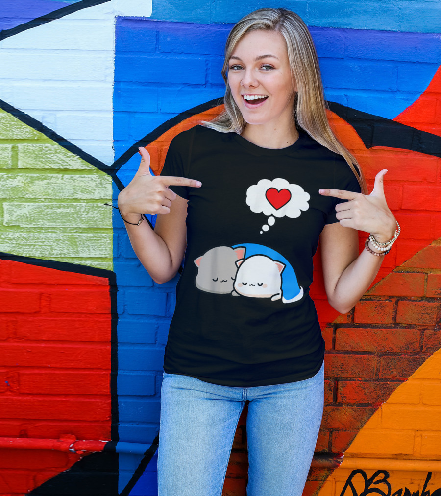 Mochi Peach Cat Goma Dream Lovers Valentines I Love Cats Heart Thought Bubble T-Shirt
