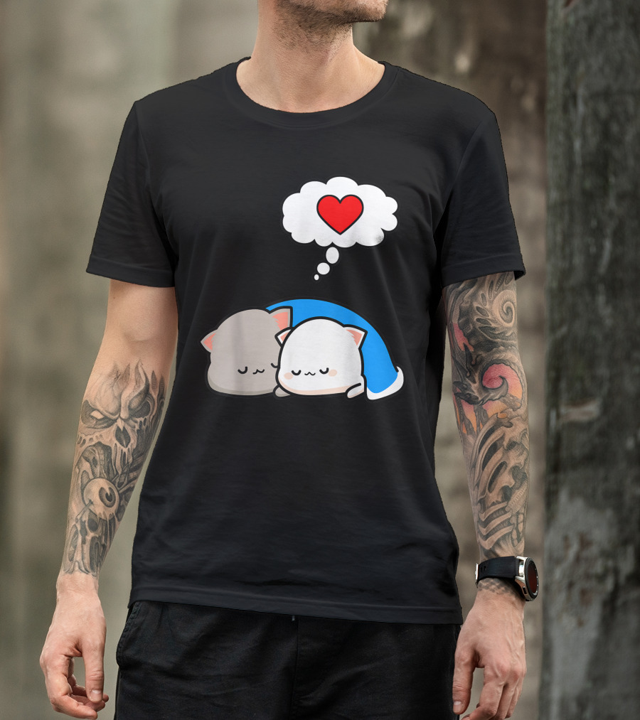 Mochi Peach Cat Goma Dream Lovers Valentines I Love Cats Heart Thought Bubble T-Shirt