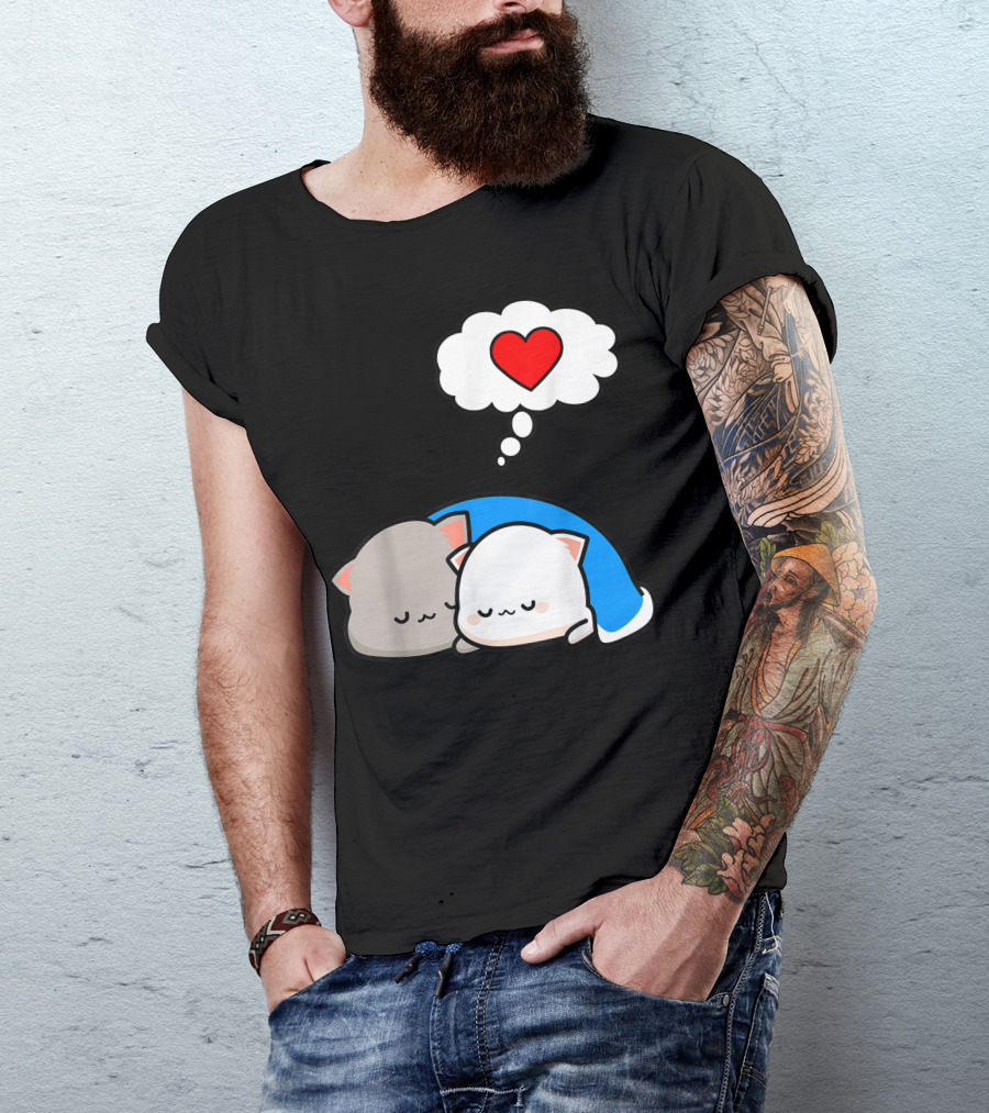 Mochi Peach Cat Goma Dream Lovers Valentines I Love Cats Heart Thought Bubble T-Shirt