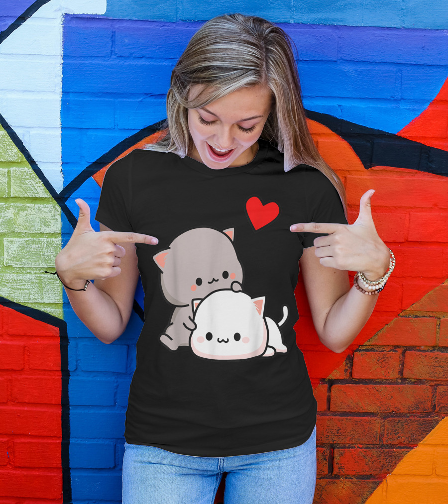 Mochi Peach Cat Goma Love Is Kind Love Hugs Kisses Valentine Heart T-Shirt