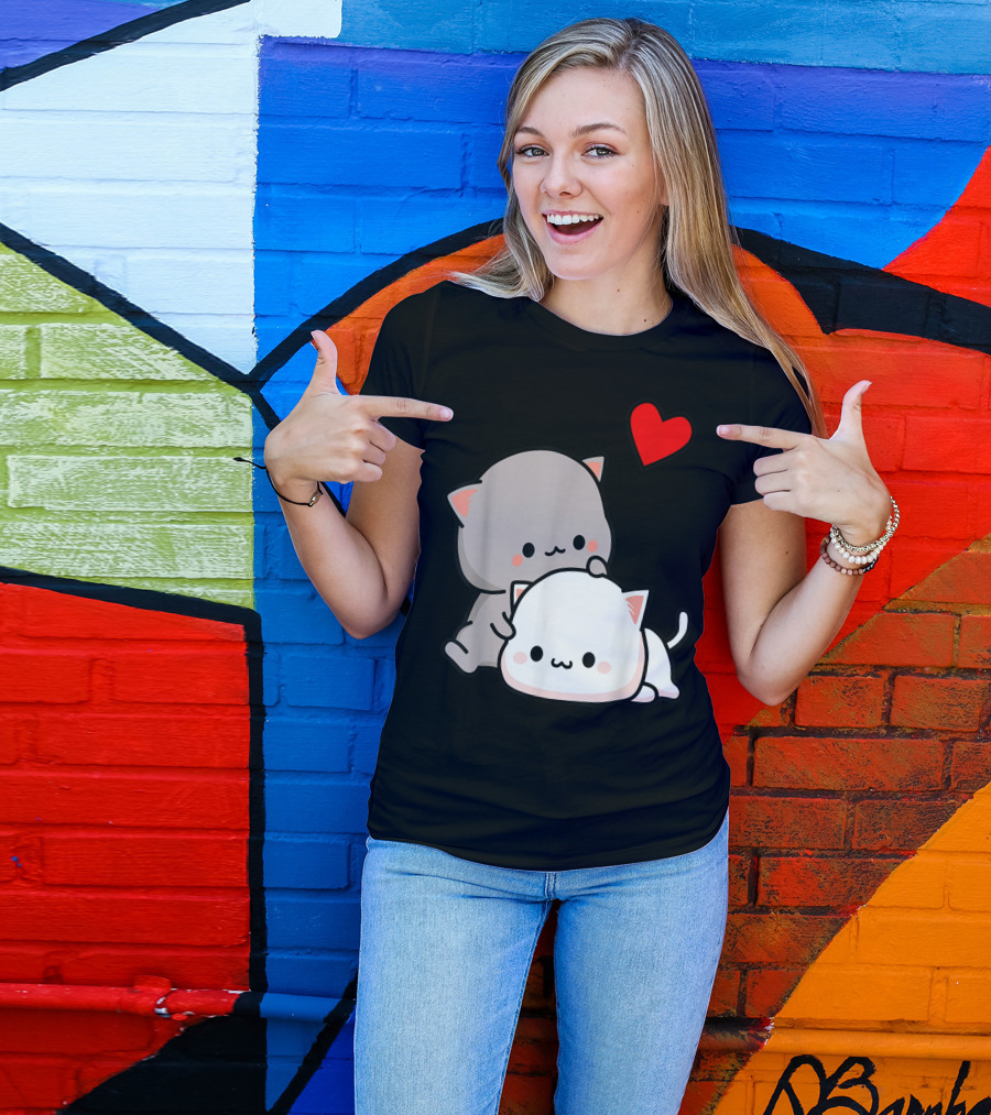 Mochi Peach Cat Goma Love Is Kind Love Hugs Kisses Valentine Heart T-Shirt