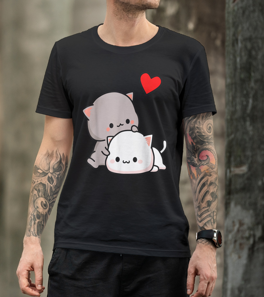Mochi Peach Cat Goma Love Is Kind Love Hugs Kisses Valentine Heart T-Shirt