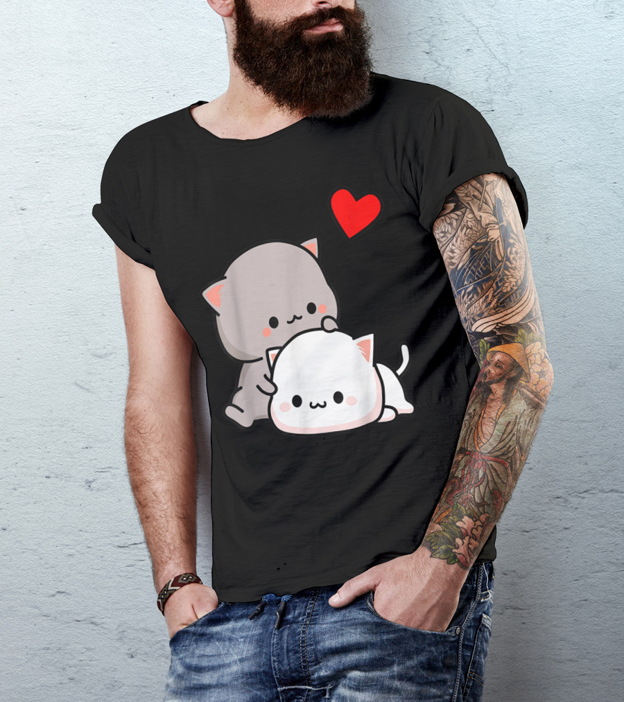 Mochi Peach Cat Goma Love Is Kind Love Hugs Kisses Valentine Heart T-Shirt