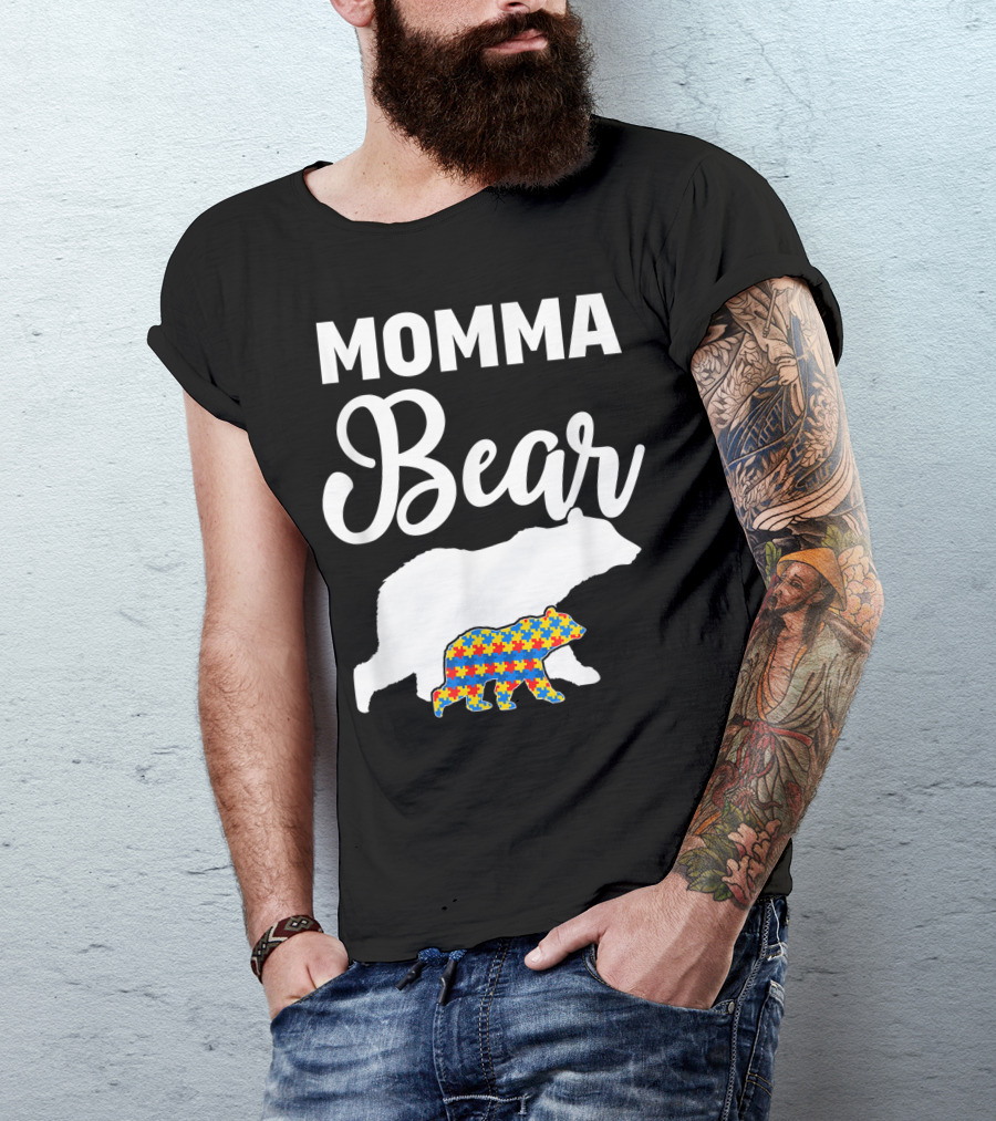 Momma Bear Autism Awareness Puzzle Pattern For Proud Supporters T-Shirt