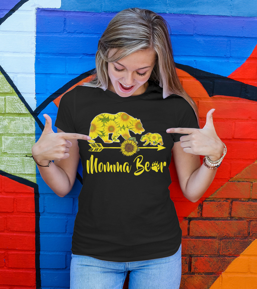 Momma Bear Sunflower Arrow Pawprints T-Shirt