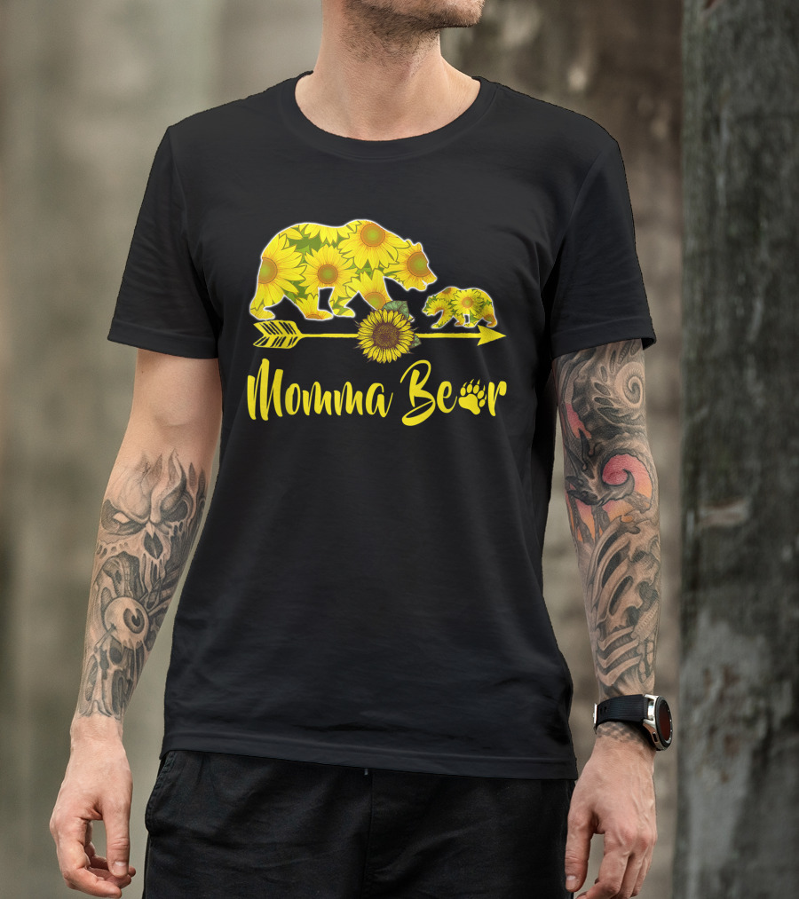 Momma Bear Sunflower Arrow Pawprints T-Shirt