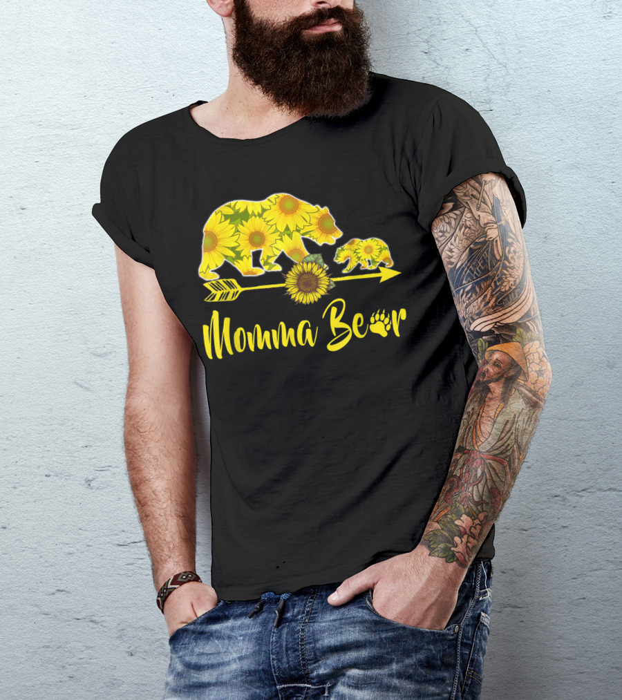 Momma Bear Sunflower Arrow Pawprints T-Shirt