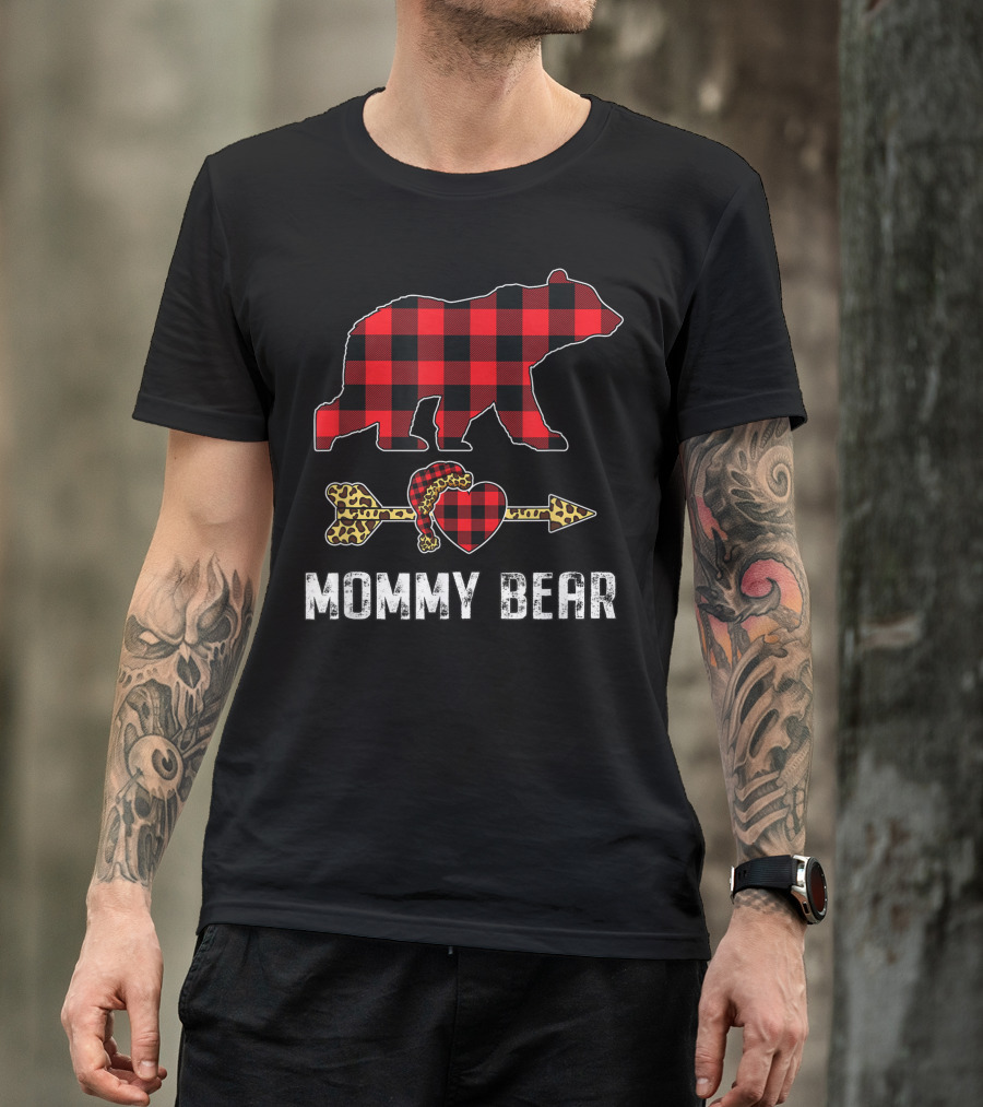 Mommy Bear Buffalo Red Plaid Heart Arrow Leopard Accessory T-Shirt