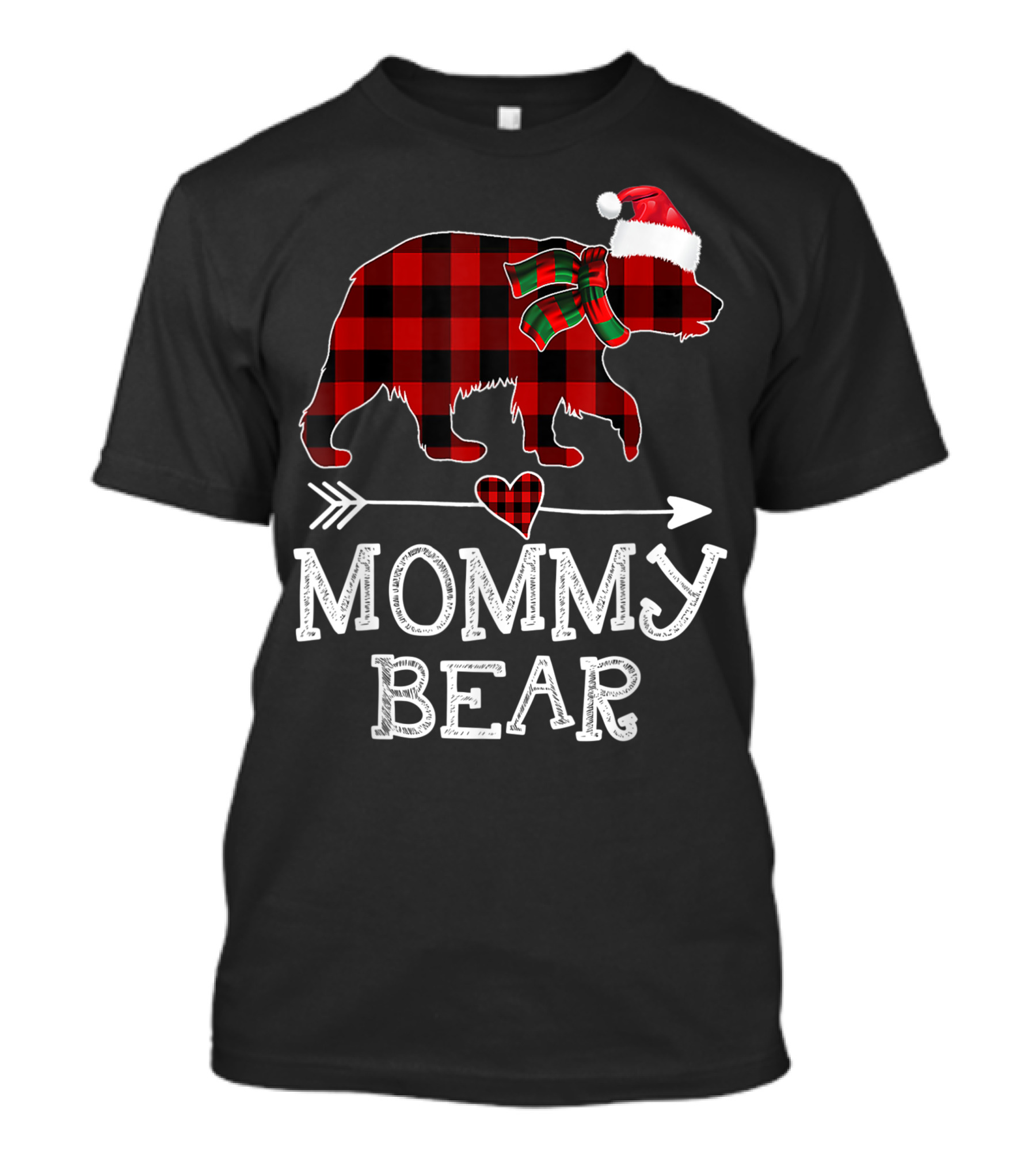 Mommy Bear Christmas Red Plaid Buffalo Santa Hat Bow Family T-Shirt