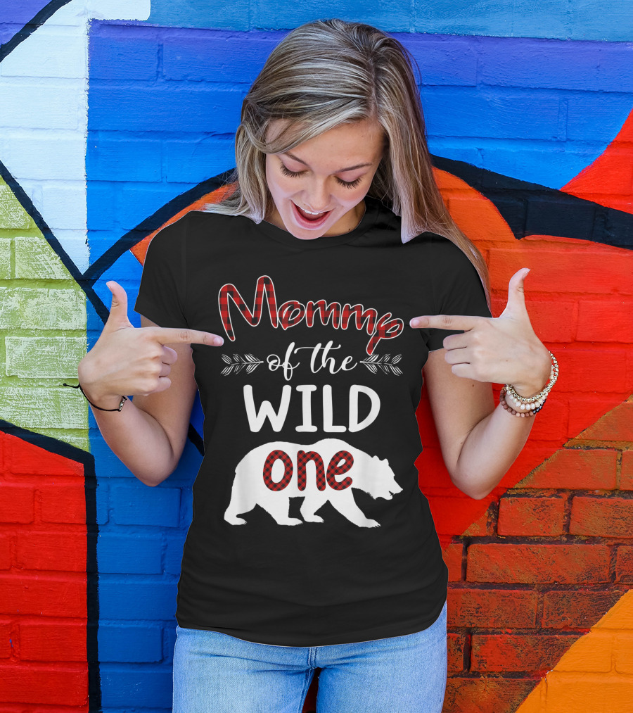 Mommy Of The Wild One Plaid Bear Birthday T-Shirt