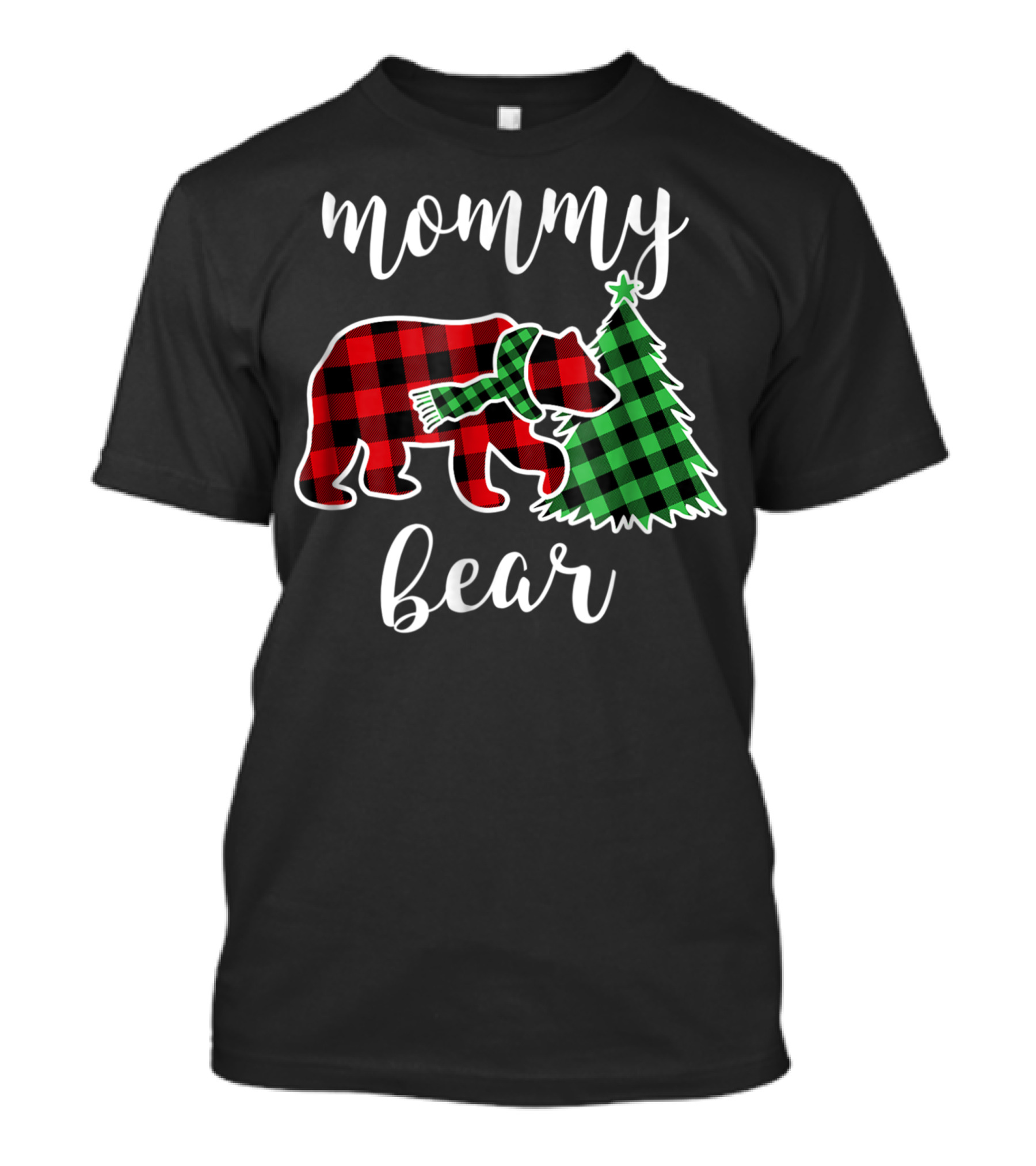 Mommy Bear Red Plaid Buffalo Family Christmas Tree Scarf T-Shirt