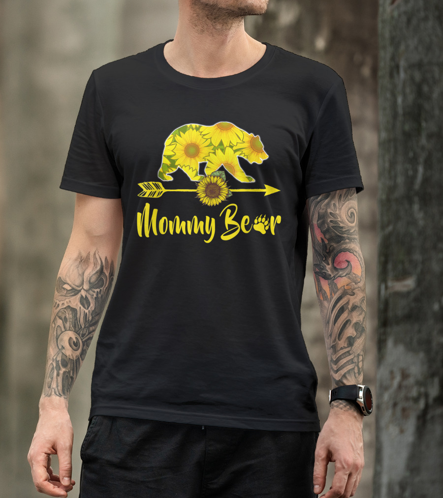Mommy Bear Sunflower Arrow Paw Print Mother Father T-Shirt