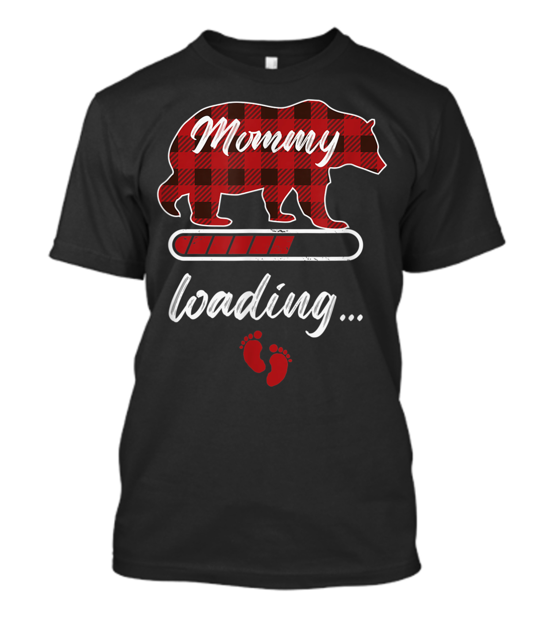 Mommy Loading Mother Bear Buffalo Plaid T-Shirt