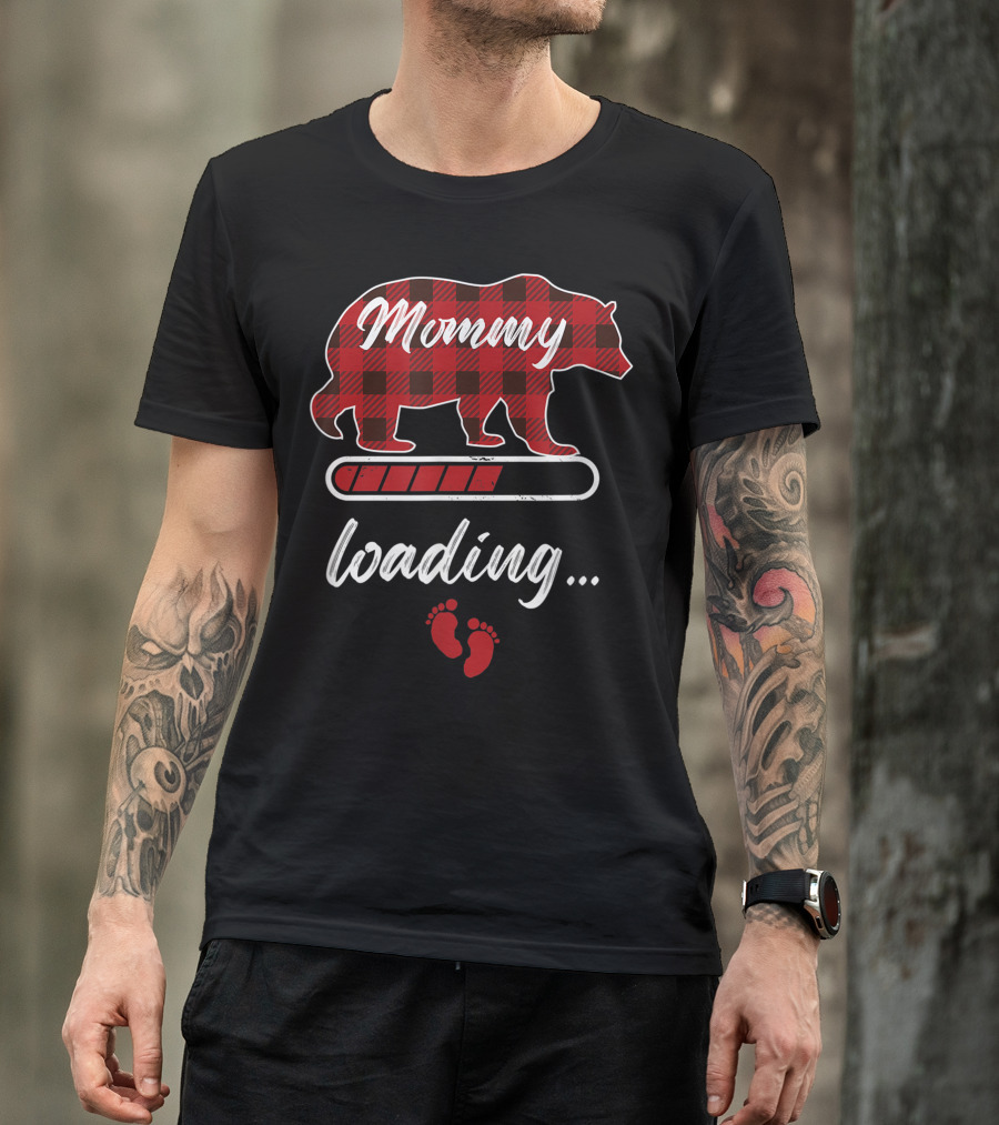 Mommy Loading Mother Bear Buffalo Plaid T-Shirt