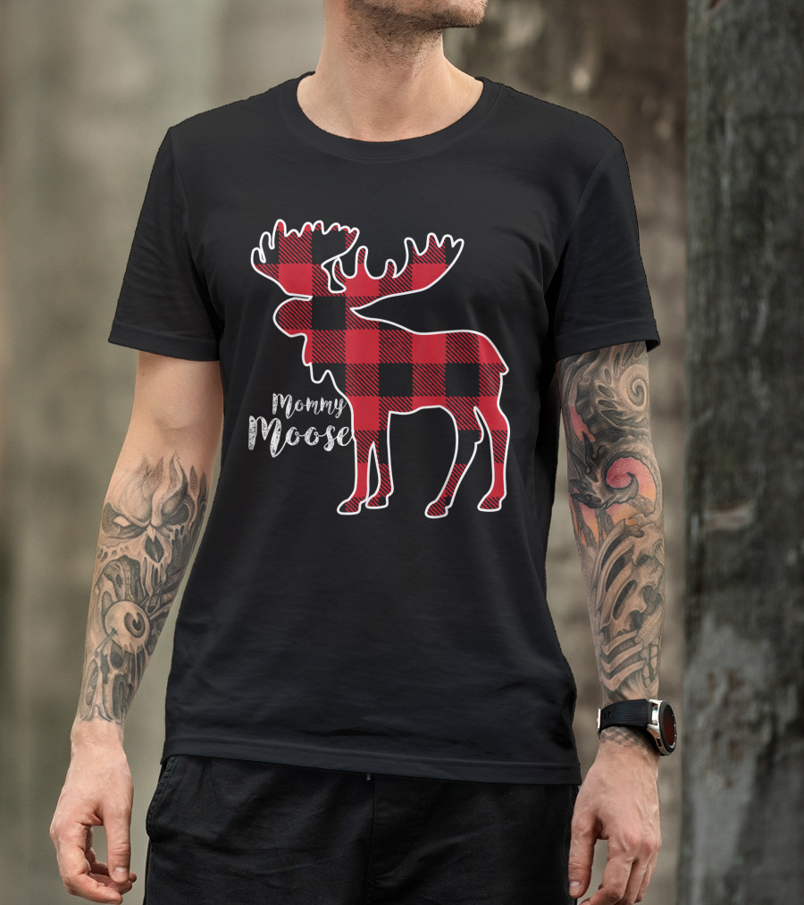 Mommy Moose Red Plaid Buffalo Check T-Shirt