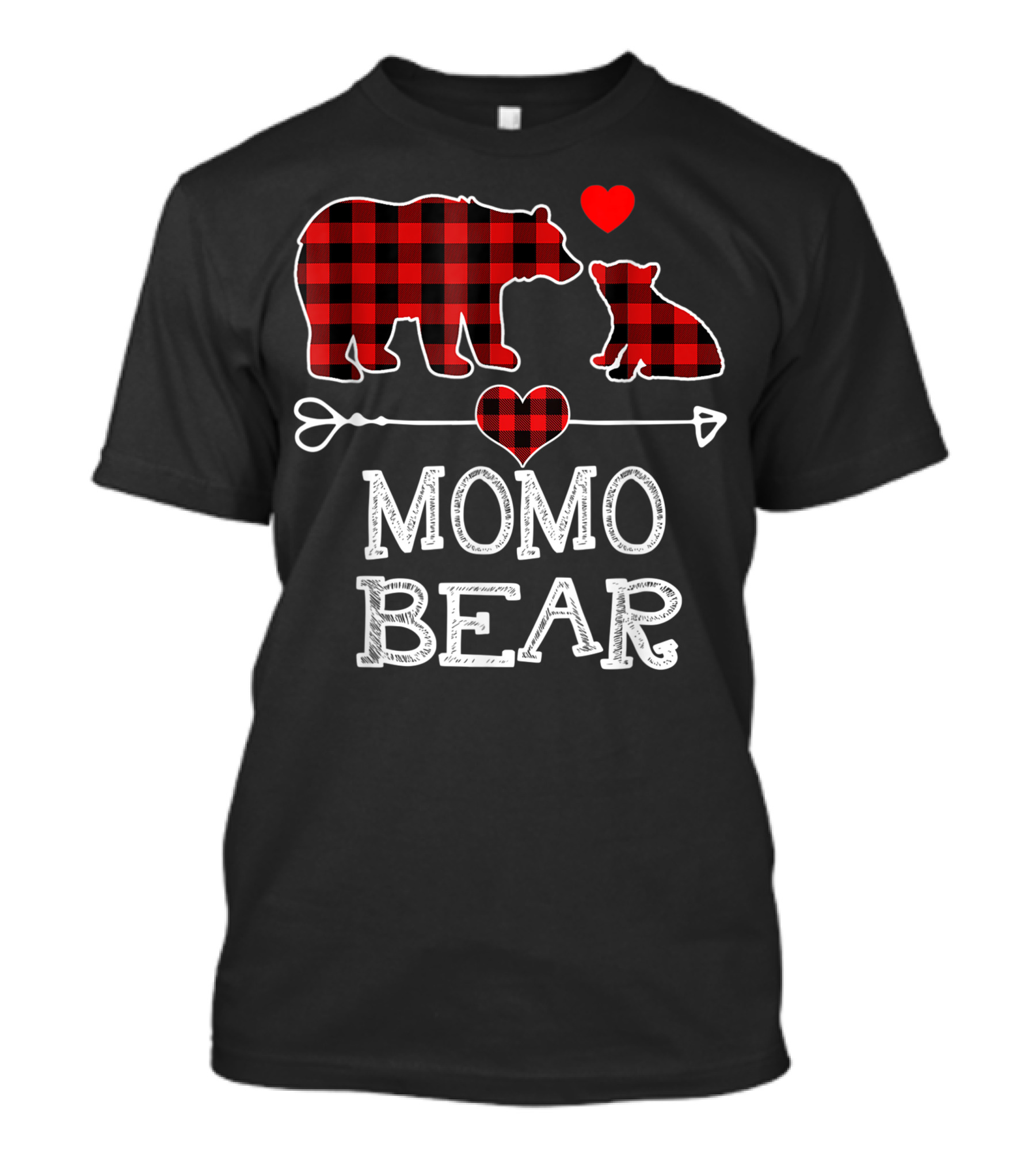 Momo Bear Buffalo Plaid Heart Arrow Christmas Family T-Shirt