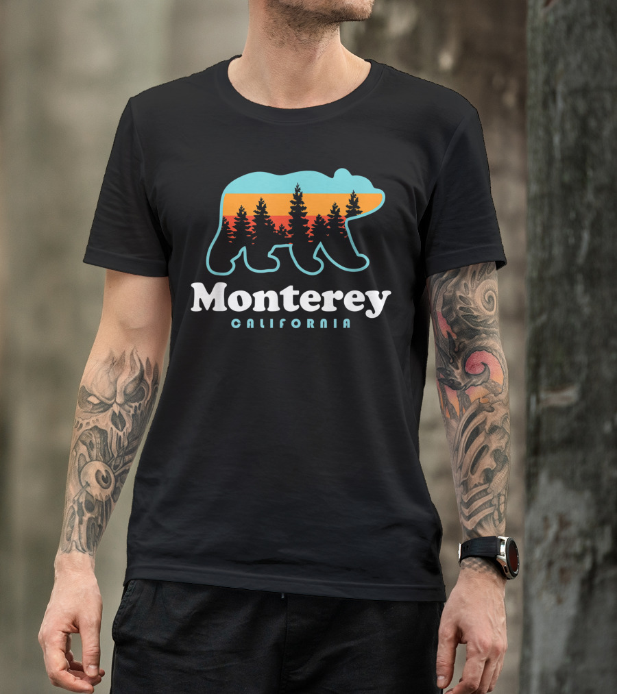 Monterey California Bear Silhouette With Sunset And Trees T-Shirt